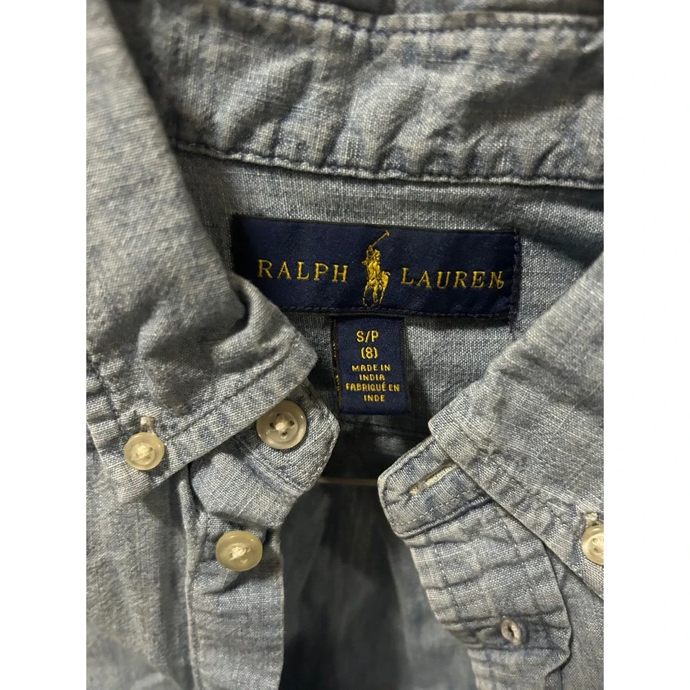 Ralph Lauren Kids Light Blue Cotton Chambray Button Down Shirt Size 8 S/P